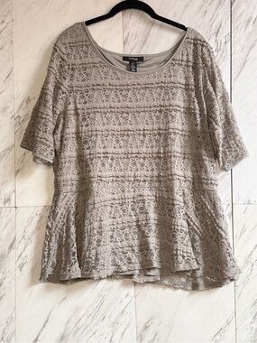 Style & Co. Taupe Lace Short Sleeve Blouse